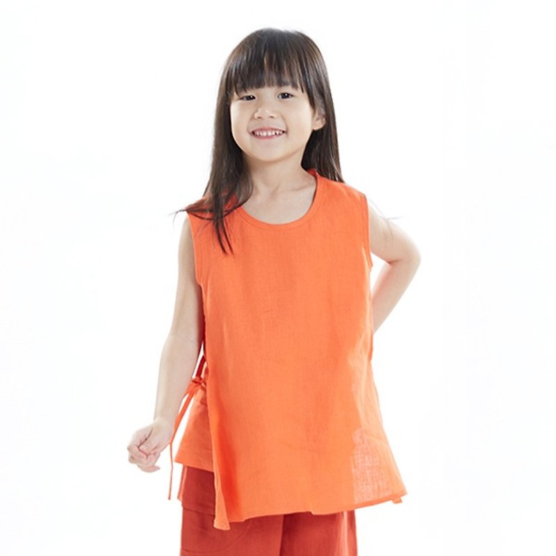 L0226 女童蝴蝶結綁帶無袖上衣-朱紅 - 其他 - 棉．麻 橘色