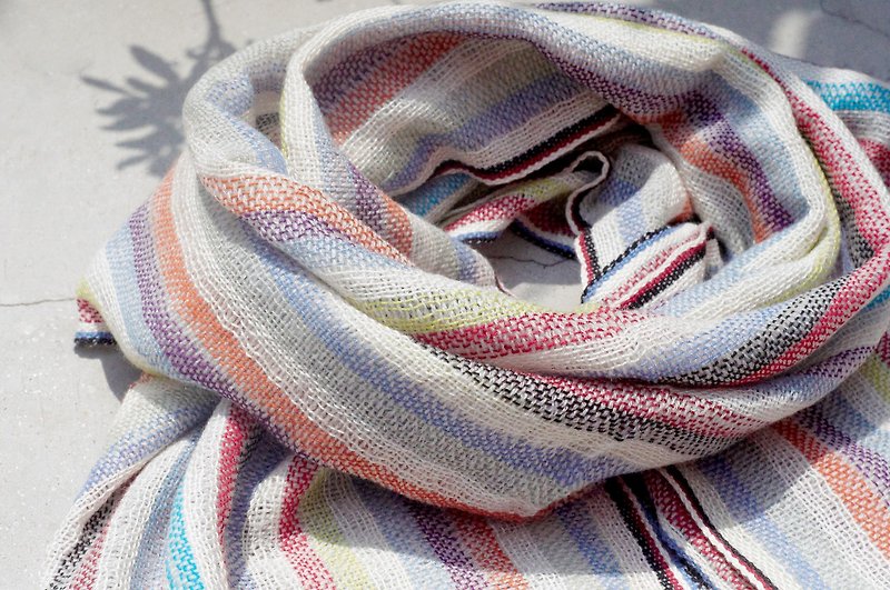 Hand-woven cotton scarf / Hand-woven scarf / Hand-woven scarf / Cotton scarf / Cotton scarf-Rainbow - Scarves - Cotton & Hemp Multicolor