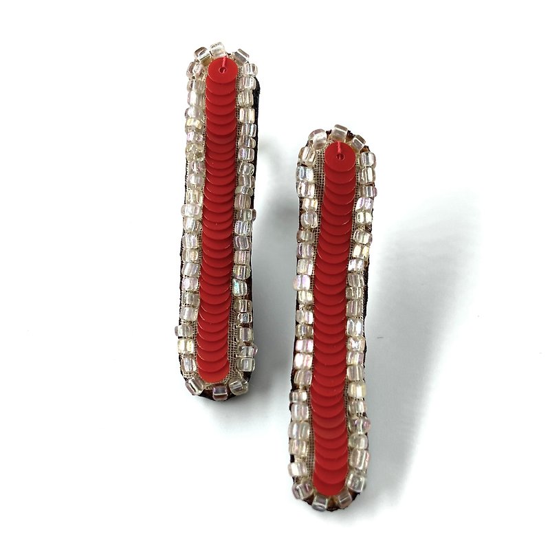 Earrings Log cabin Red metal fittings selectable - Earrings & Clip-ons - Other Materials Red
