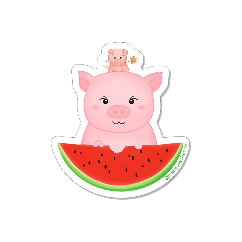 Pig Sticker, Cute Piggy Vinyl Sticker, Watermelon Sticker - สติกเกอร์ - กระดาษ 