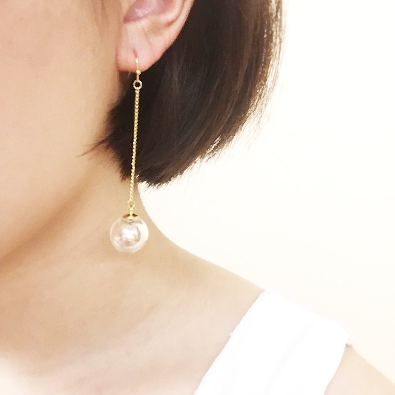 Rainbow Glass Globe 24k GP dangle earrings  - Earrings & Clip-ons - Gemstone White