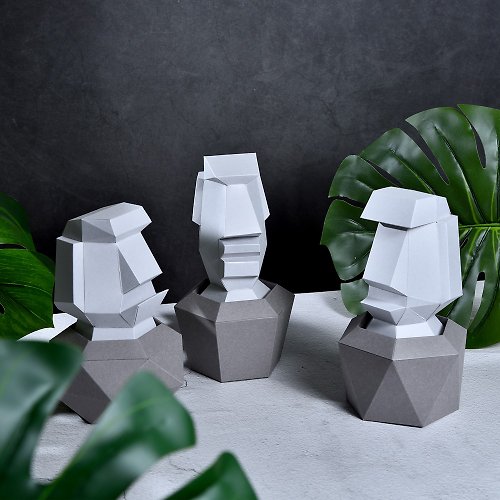 盒紙動物 BOX ANIMAL - 台灣原創紙模設計開發 3D紙模型-DIY動手做-擺飾系列-盆栽摩艾-療癒 擺飾