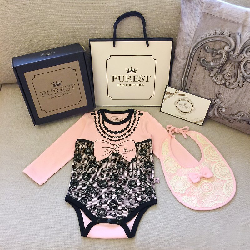 PUREST Fashion Little Lady Long Sleeve Baby Full Moon Gift Set Baby Newborn Full Moon Gift - Baby Gift Sets - Cotton & Hemp Pink
