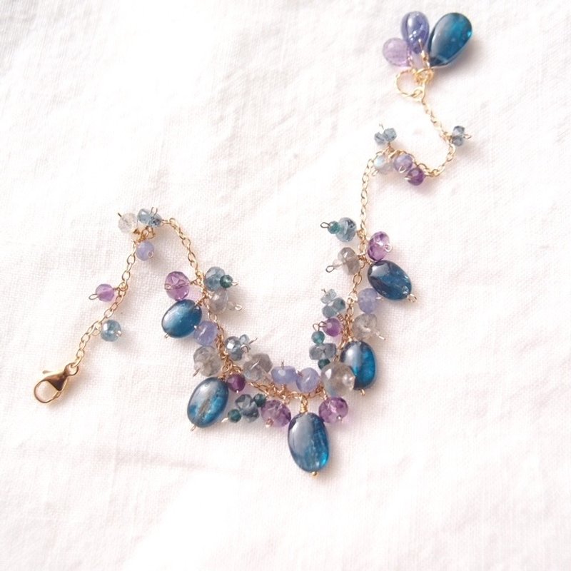 【K14gf】Mixed Stone Bracelet・Blue×Purple×Gray  カイヤナイト mixブレスレット - 手鍊/手環 - 寶石 藍色