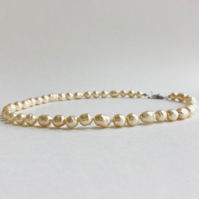 ガラスバロックmixパールオールノットネックレス/約8mm約42cm/ホワイトベージュ/made in japan - 項鍊 - 玻璃 金色