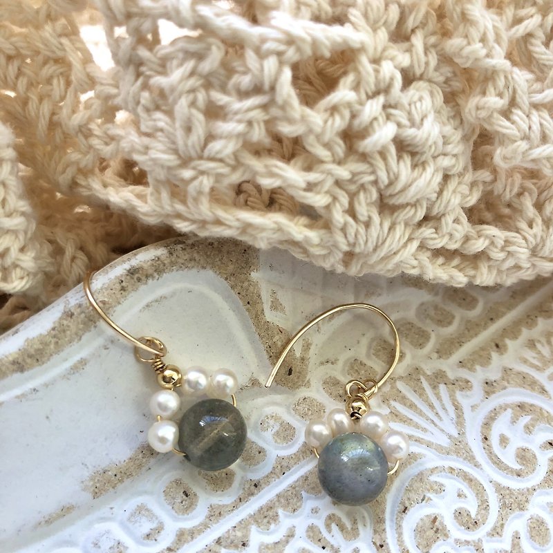 Gemstone Earrings & Clip-ons - Gemstone/Crystal earrings－Moonstones, fresh water pearl, 14KGF.