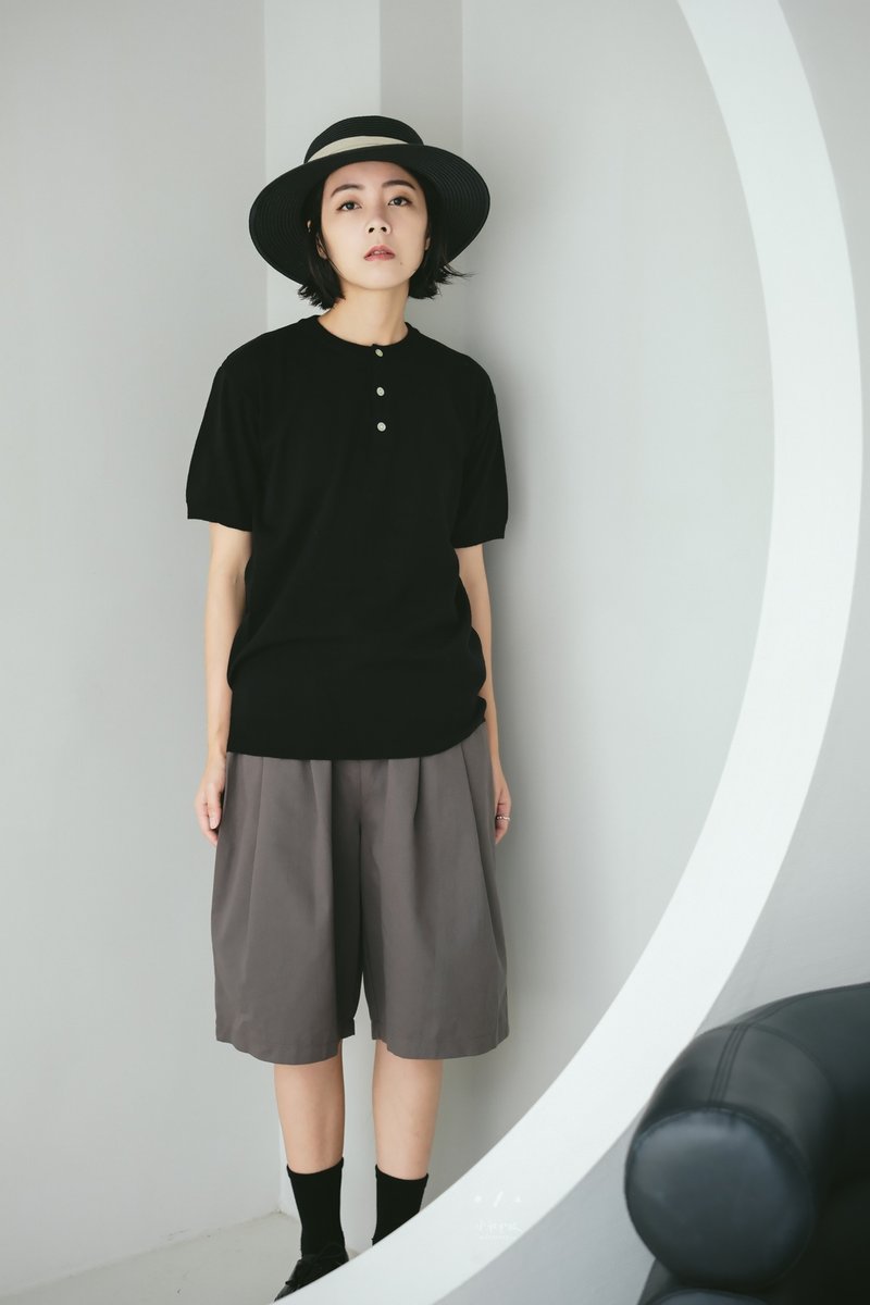 Smart Casual無領針織短袖上衣 - 2色 - 無領黑 - 女毛衣/針織衫 - 其他人造纖維 黑色