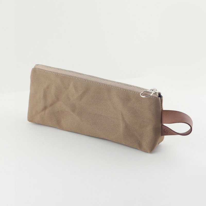 Storage bag/pencil bag/cosmetic bag- Khaki - กล่องดินสอ/ถุงดินสอ - ผ้าฝ้าย/ผ้าลินิน สีกากี