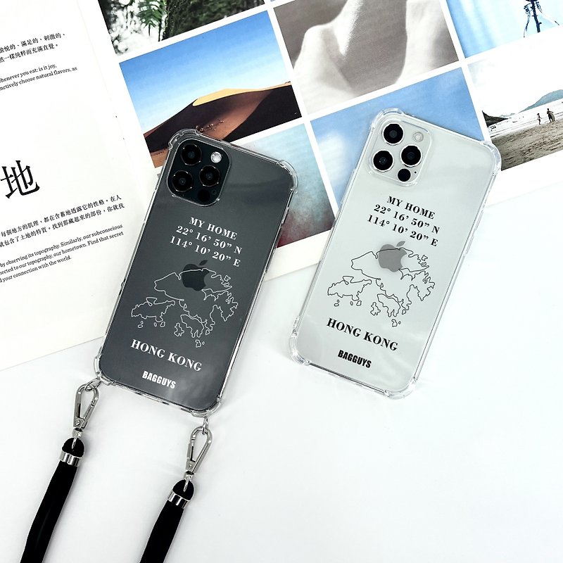 [Hong Kong Map MY HOME] Lanyard phone case - Phone Cases - Plastic Black