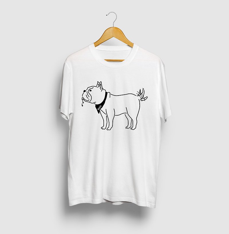 棉．麻 女 T 恤 白色 - French bulldog tail wielding dog animal illustration T-shirt