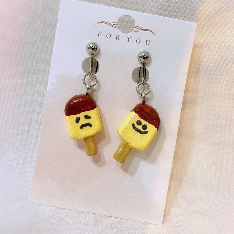 Caramel popsicle earrings (made from clay) - Earrings & Clip-ons - Clay 