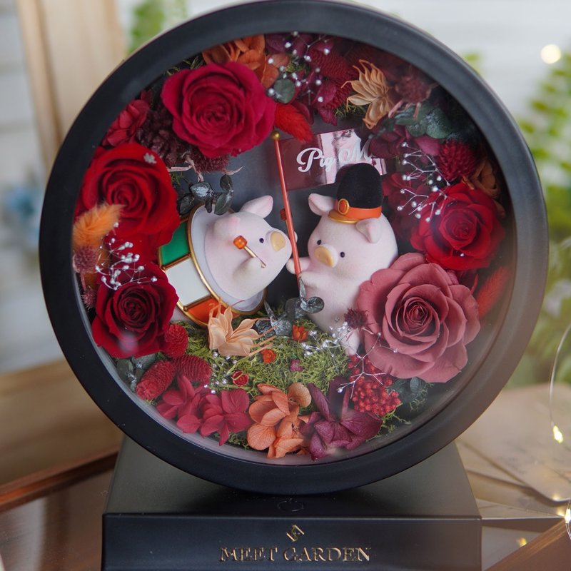 ハッピールルピッグ 満月 LED プリザーブドフラワーライト - 照明・ランプ - ガラス レッド