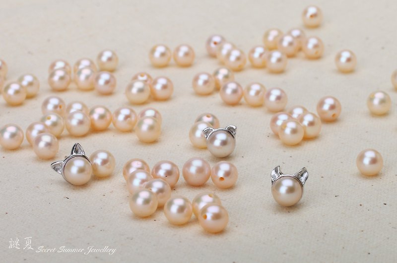 925 Sterling Silver X freshwater pearl【Cat Ear Earrings】 - ต่างหู - ไข่มุก หลากหลายสี