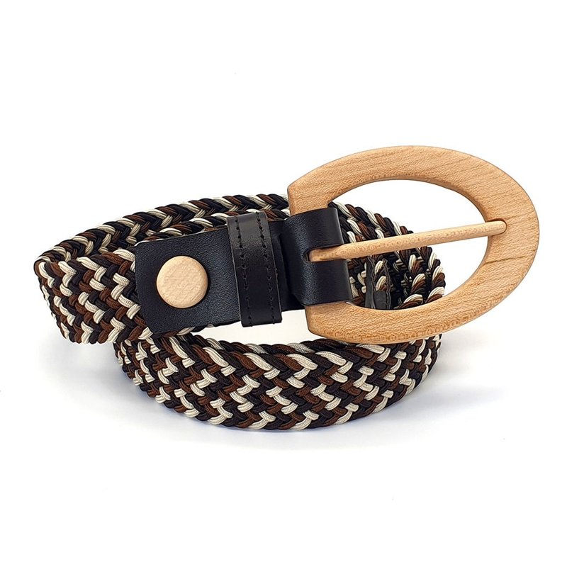 Wood Belt Yellowstone Clever 310 - Maple Wood Mix Brown Braided Cotton Belt - 皮帶/腰帶 - 木頭 咖啡色
