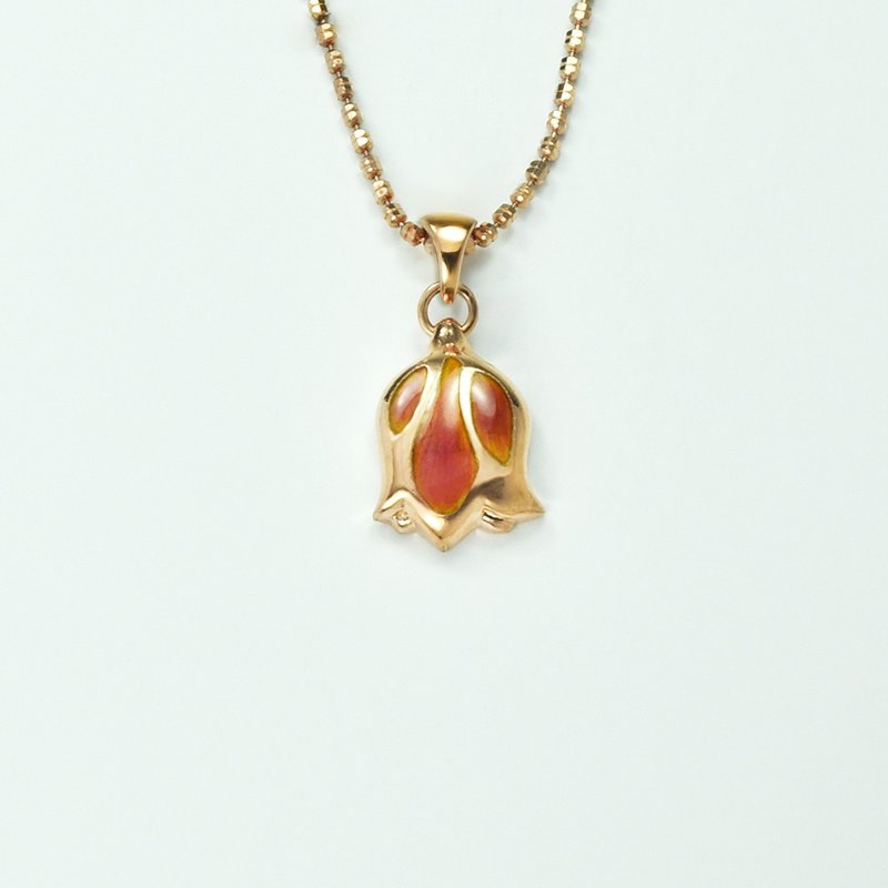 Tulip Necklace (Small) Pendant-Peach - สร้อยคอ - เงิน สีส้ม