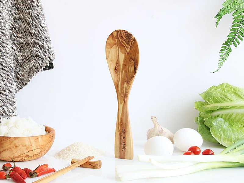 Olive wood stand-up spoon - non-stick tabletop - Cookware - Wood Orange