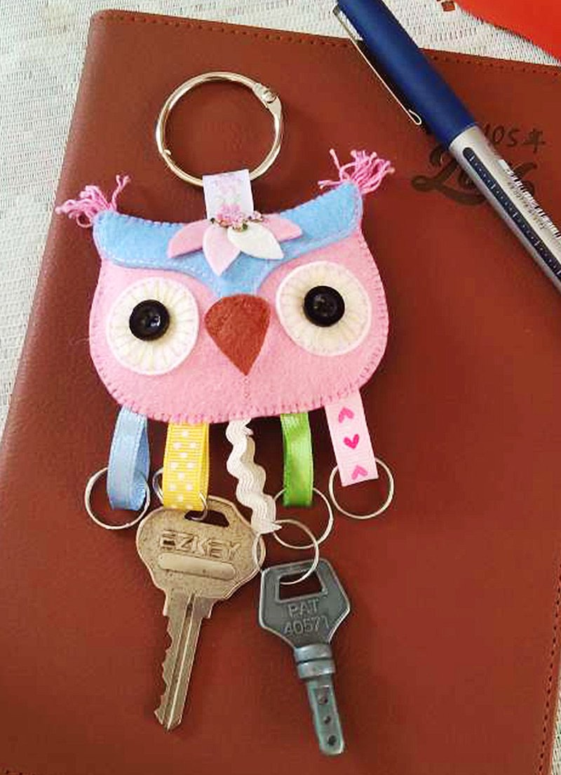 Key Holder 鑰匙圈 - 粉紅藍貓頭鷹 - 鑰匙圈/鑰匙包 - 其他人造纖維 粉紅色