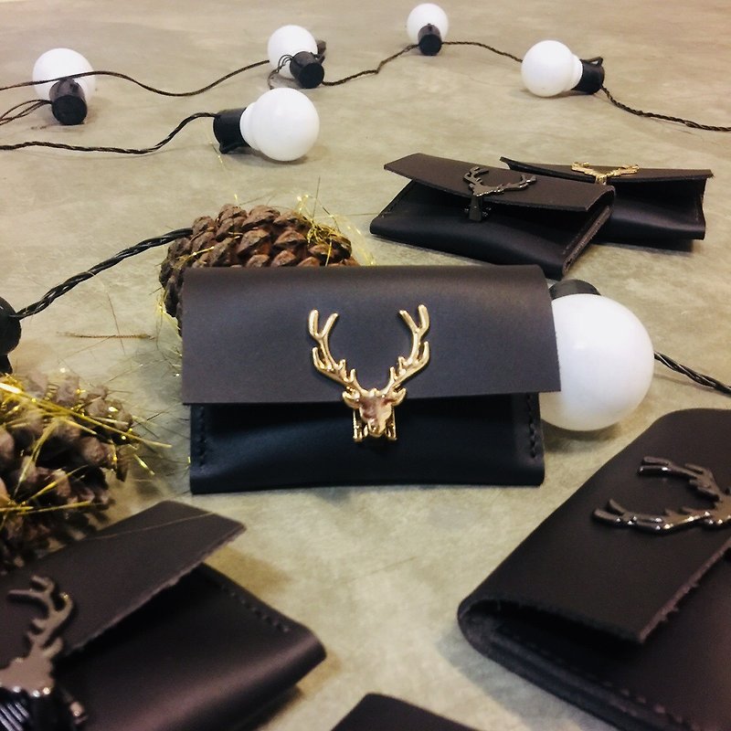 Spot Christmas Exchange Gifts Spot Deep Cocoa Antlers Business Card Case Sniffing Leather Handmade - ที่เก็บนามบัตร - หนังแท้ สีนำ้ตาล