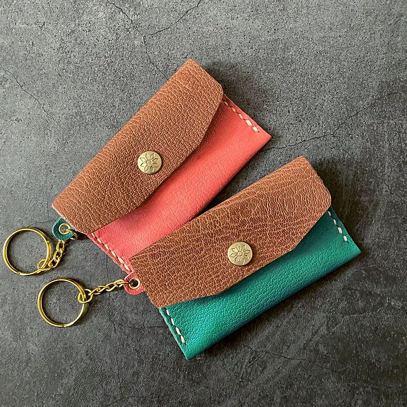 (U6.JP6 Handmade Leather Goods)-Hand-stitched girlfriends group card case, leisure card case, universal bag/a set of two pieces (pictured) - Other - Genuine Leather Pink