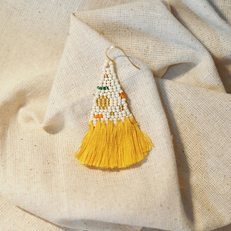 Sunshine Tassel Bead Earrings - Earrings & Clip-ons - Thread Yellow