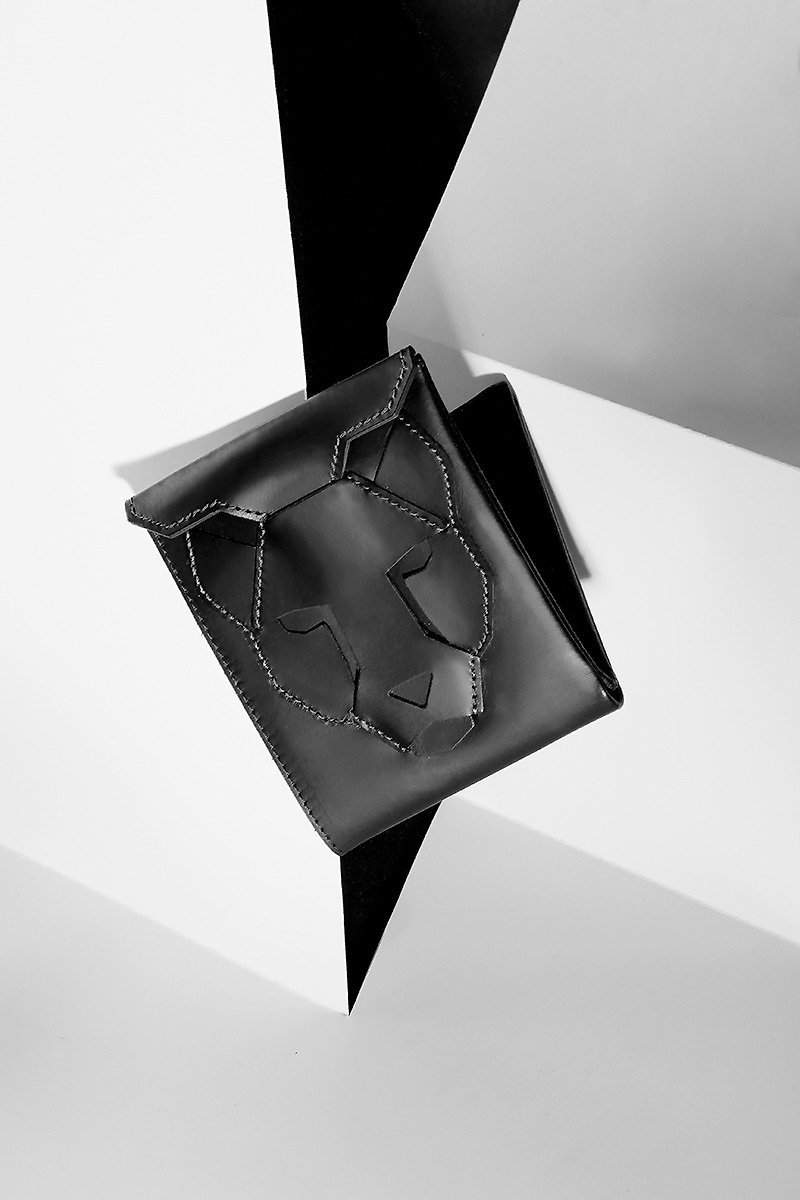 ORIBAGU Origami Bag_Black Panther Wallet - กระเป๋าสตางค์ - หนังแท้ สีดำ