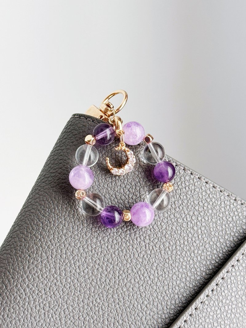 Amethyst Lavender Amethyst White Crystal Moon Lock Keychain Key Ring Pendant Pendant - ที่ห้อยกุญแจ - เครื่องประดับพลอย สีม่วง