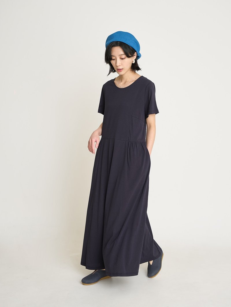 Time Seed Clipping Long Dress-Blueberry - One Piece Dresses - Cotton & Hemp Blue