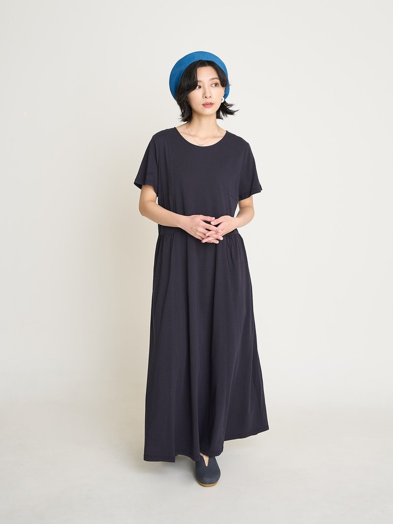 タイムシード 切り替えロングワンピース - ブルーベリー - ワンピース - コットン・麻 ブルー