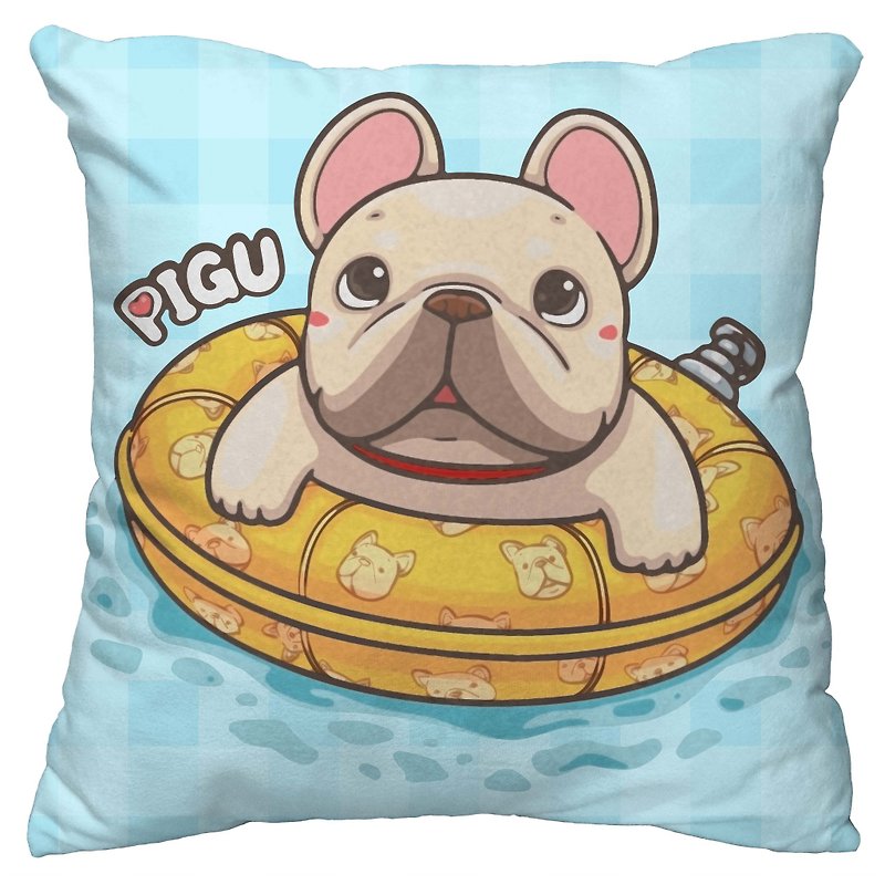 One God Fighting Pigu Series Pillow【Pigou Swimming Ring】 - Pillows & Cushions - Cotton & Hemp Multicolor