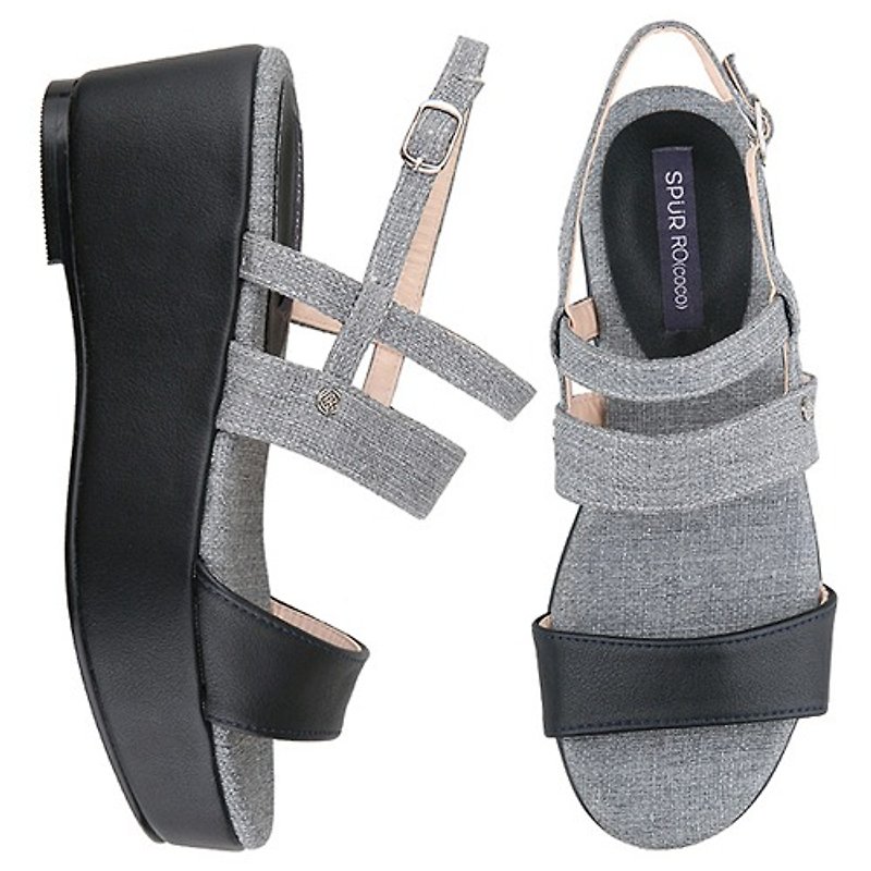 【Summer must buy】SPUR Linen Match Platform FS8147 BLACK - Sandals - Other Materials Black