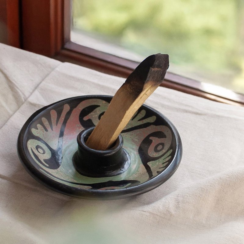 Ceramic Palo Santo Holder - Psychedelic Moon - Candles & Candle Holders - Pottery Black