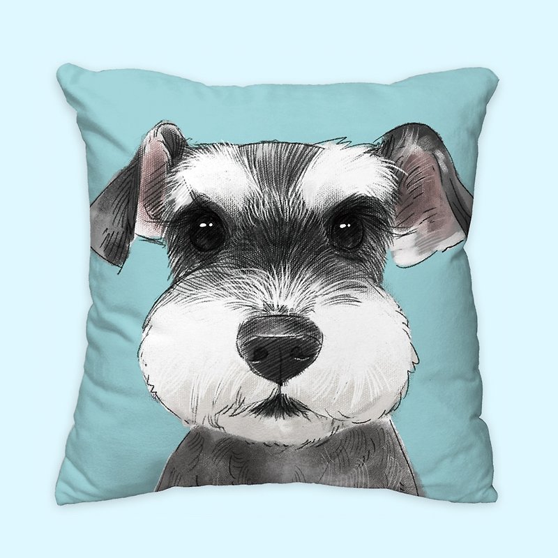 [I will always love you] Cute face Schnauzer dog animal pillow/pillow/cushion - หมอน - ผ้าฝ้าย/ผ้าลินิน สีน้ำเงิน