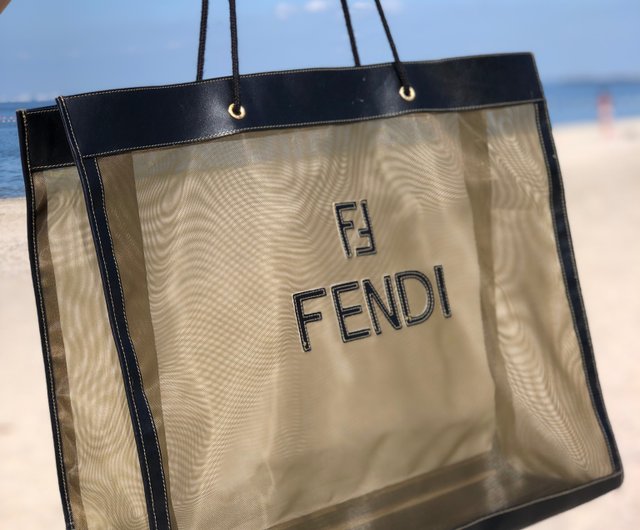 日本直送 名牌中古包 】FENDI フェンディ ロゴ レザー×ナイロン