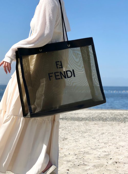 日本直送 名牌中古包 】FENDI フェンディ ロゴ レザー×ナイロン