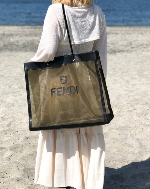 日本直送 名牌中古包 】FENDI フェンディ ロゴ レザー×ナイロン