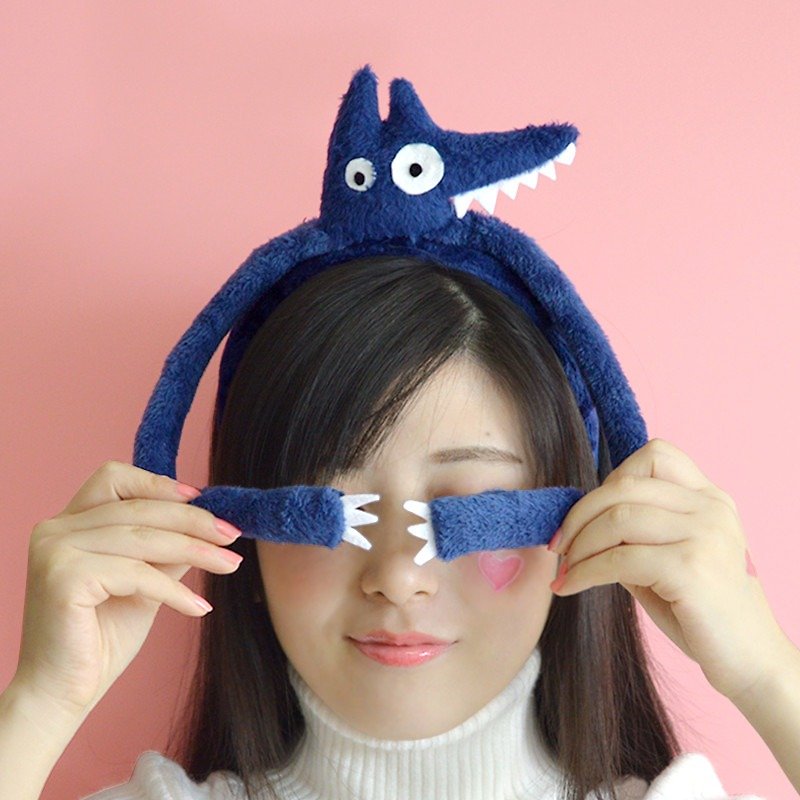 Mr. Wolf original hand-made plush headband hair band Fun Funny gift - Hair Accessories - Cotton & Hemp Blue