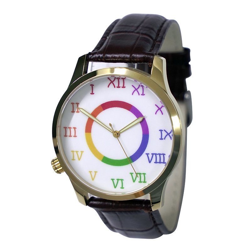 逆時針手錶 彩虹羅馬字 金殼 男裝錶  全球免運 - 男錶/中性錶 - 不鏽鋼 金色