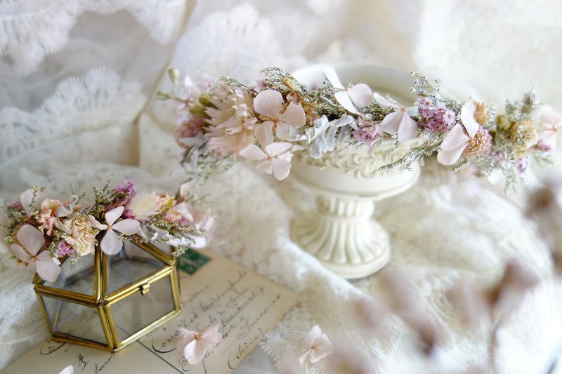 Wedding floral decoration series French elegant gray pink garland/bride/bridesmaid headdress/garland/wrist flower - เครื่องประดับผม - พืช/ดอกไม้ สึชมพู