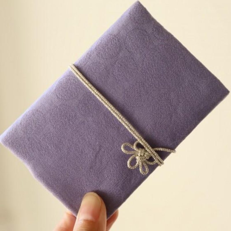 点文×紫色　きものカードケース　梅結びの紐付 - 名刺入れ・カードケース - コットン・麻 パープル