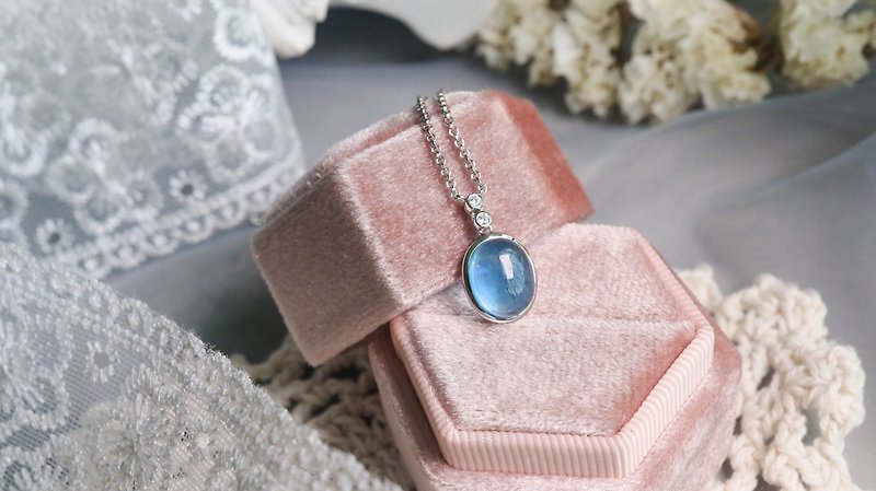 【Blue Sea】Aquamarine Sterling Silver Necklace, jelly feeling, exquisite - Necklaces - Gemstone Blue