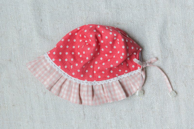   (春季特惠)手工荷葉邊嬰兒帽-紅玉 - 嬰兒帽子/髮帶 - 棉．麻 紅色