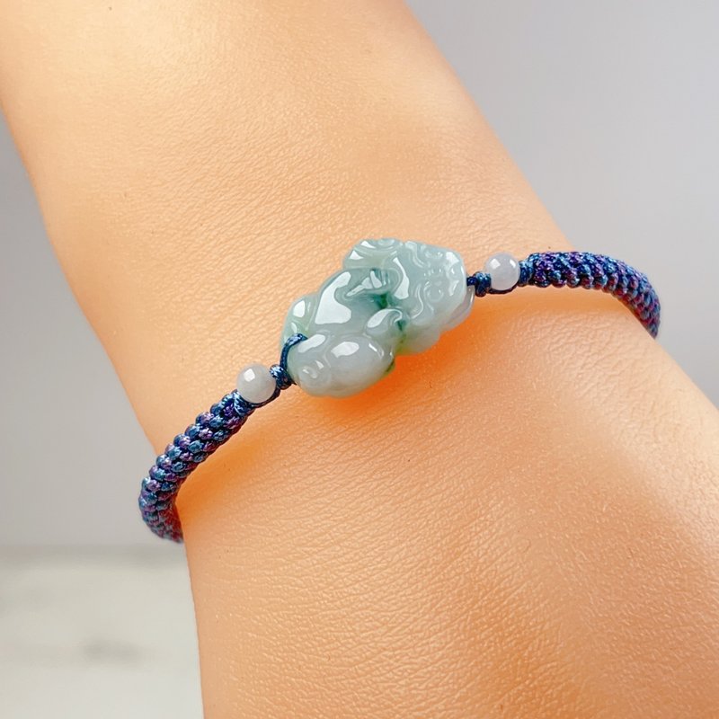 [Lucky Beast] Floating Blue Flower Jade Pixiu Braided Bracelet | Natural Burmese Jade Jade A Grade | Gift - Bracelets - Jade Green