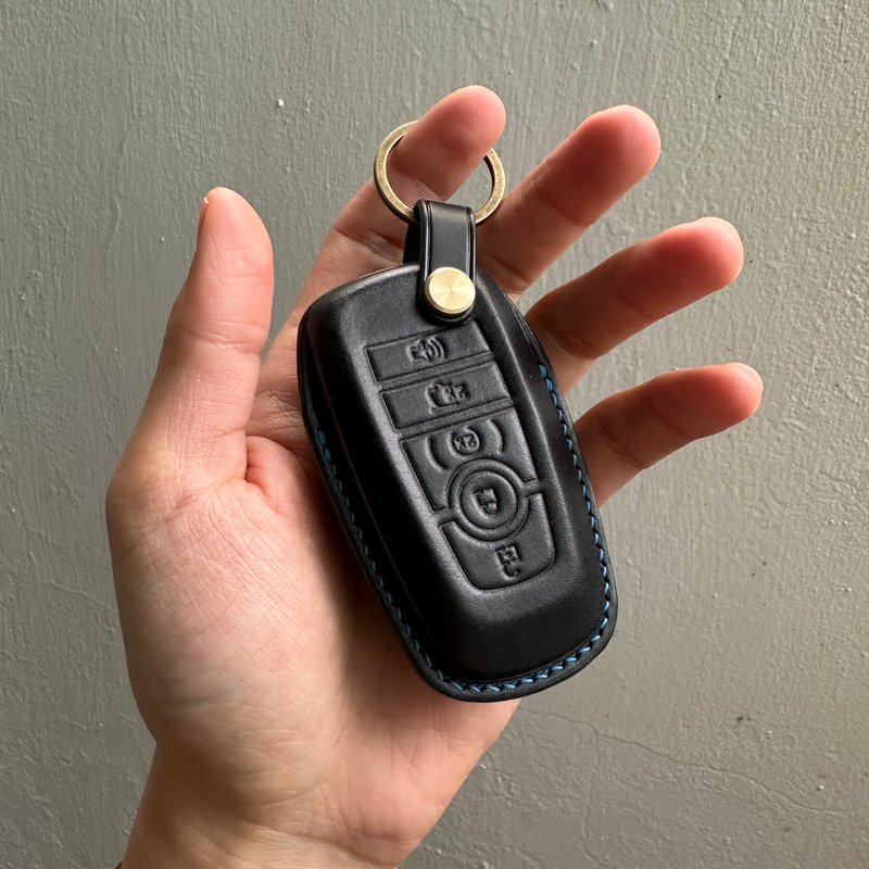 Leather car key case, car key cover, Ford Mustang - Keychains - Genuine Leather Black