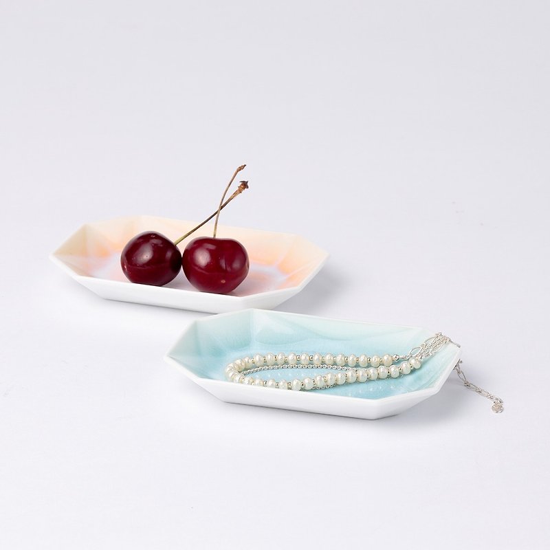 Pastel Origami Dish / Arita Jewel Octagon / Set of 2 - Small Plates & Saucers - Porcelain Multicolor