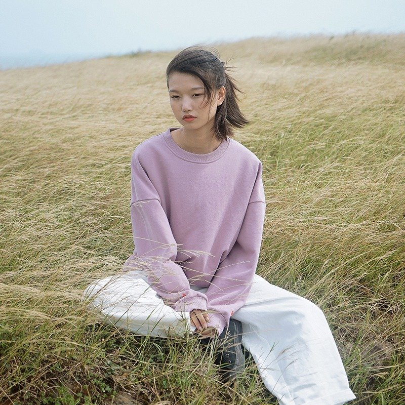 LLANO LLOVE系列 純棉衛衣-黃色 - 女上衣/長袖上衣 - 棉．麻 紫色