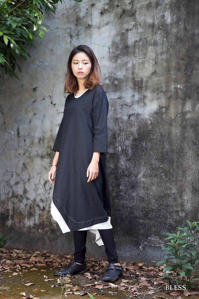 Natural Tencel Linen dress in black and white - One Piece Dresses - Cotton & Hemp Black