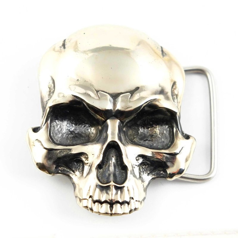 Skull soild german silver belt buckle, nickel silver belt accessory - 皮帶/腰帶 - 其他材質 銀色