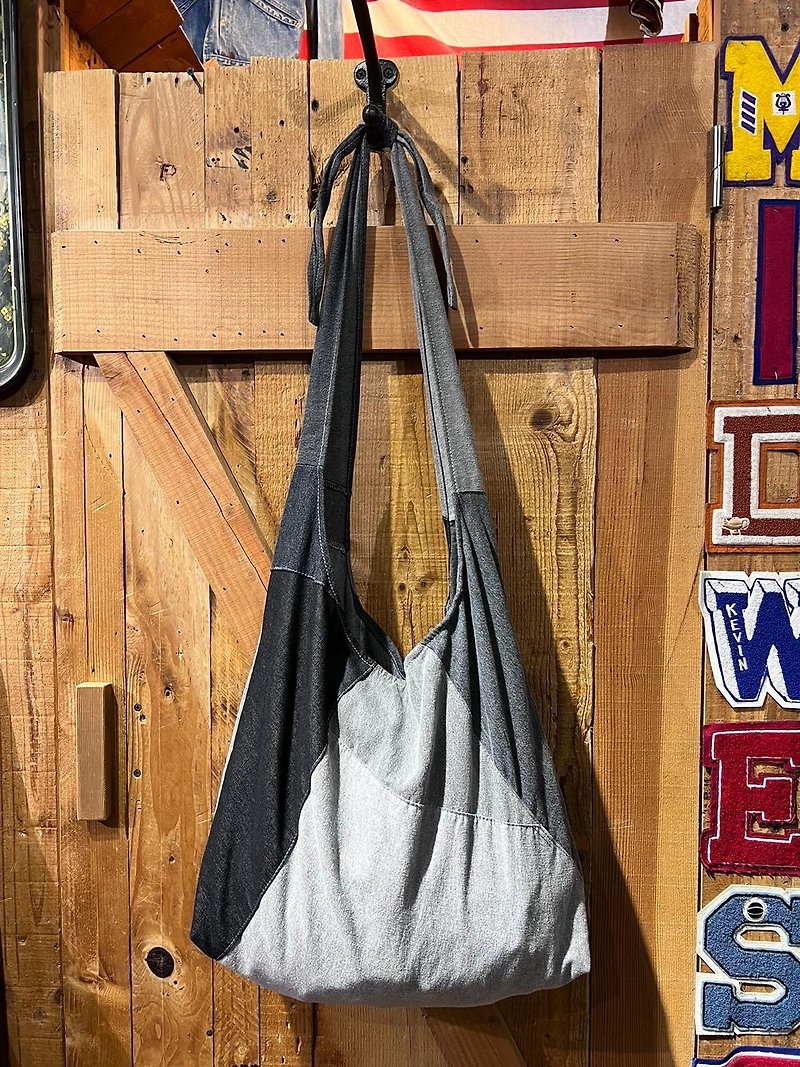 Black denim patchwork bag - Messenger Bags & Sling Bags - Cotton & Hemp Black