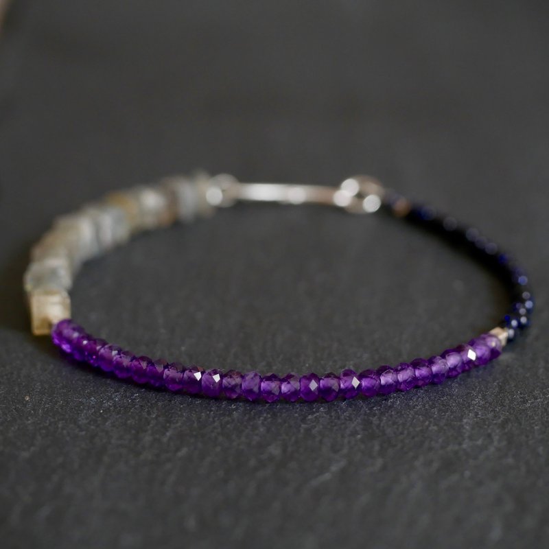 Amethyst & Labradolite,Blue Goldstone  Bracelet - Bracelets - Gemstone Purple