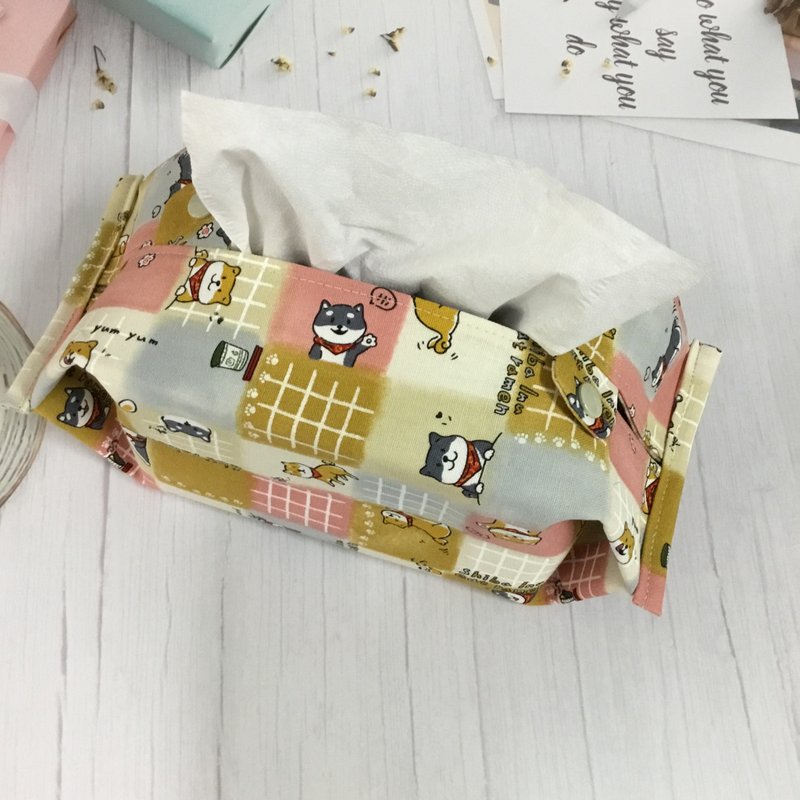 居家車用面紙套  歡樂柴犬 - 面紙盒 - 棉．麻 粉紅色
